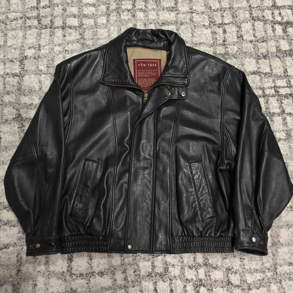 Vintage  90sCouture by J Park Black Lambskin Leather Bomber Jacket Men’s XL